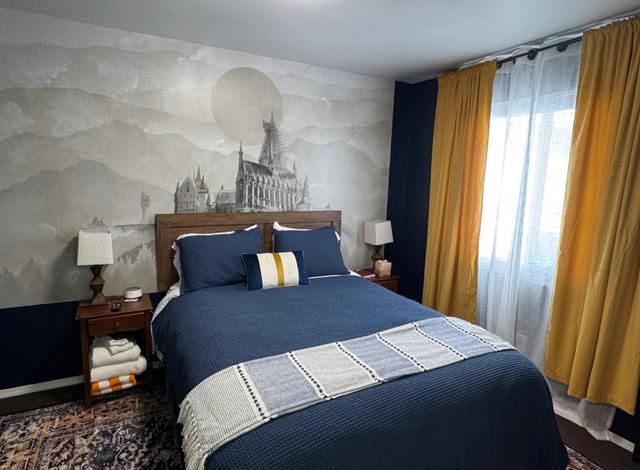 Wizard of Oz magical queen room with castle mural at LibraryInn, Lava Hot Springs Idaho
